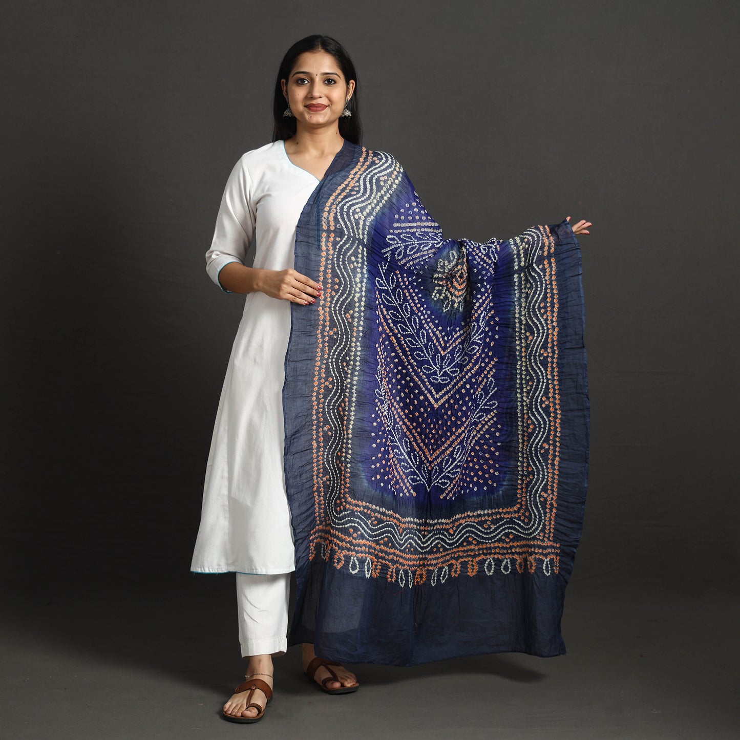 Blue - Kutch Tie-Dye Cotton Bandhani Dupatta 34