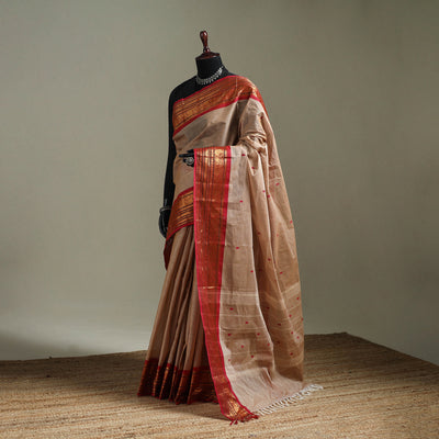 Beige - Kanchipuram Buti Cotton Saree with Border 02