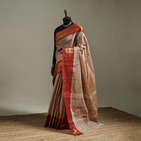 Beige - Kanchipuram Buti Cotton Saree with Border 02