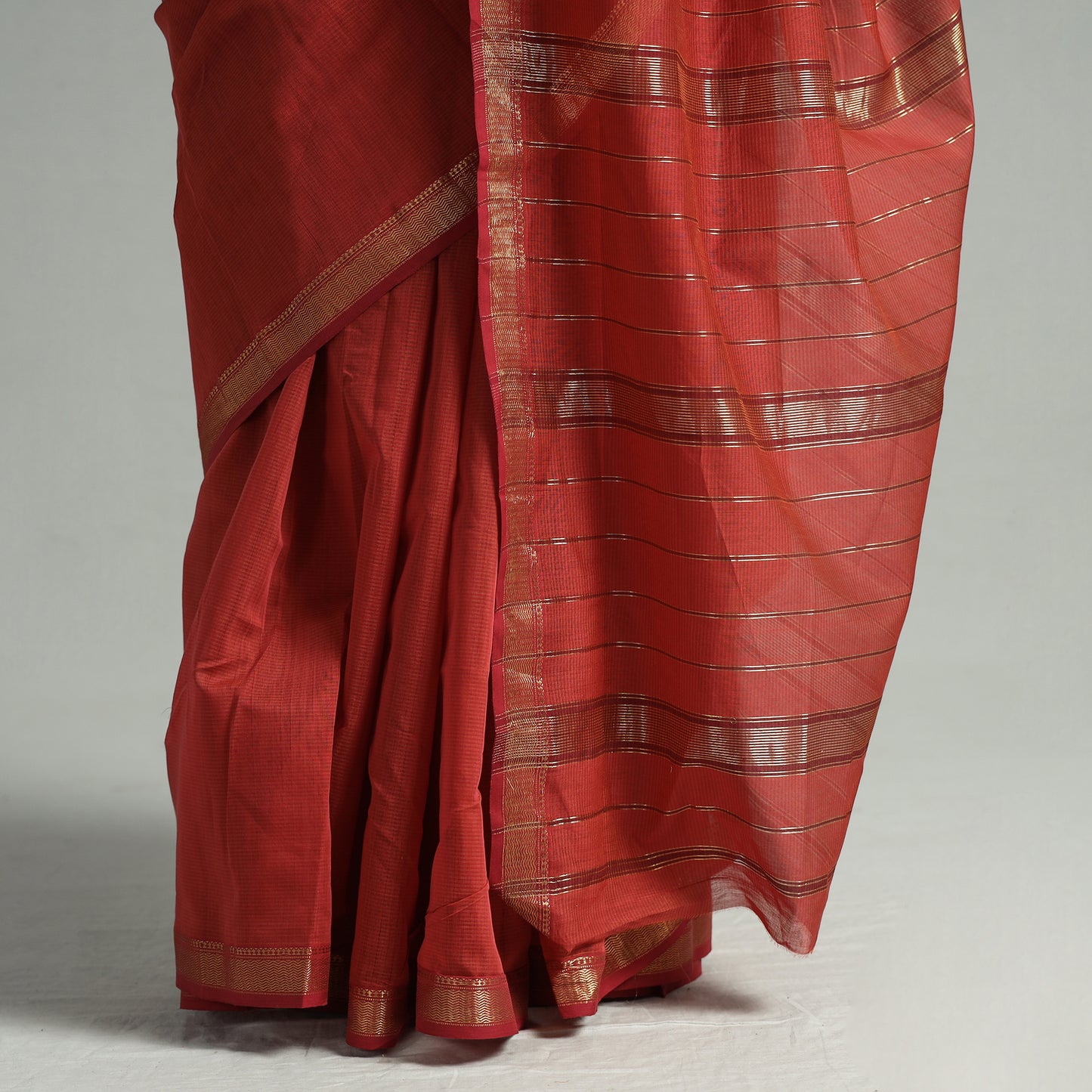 Red - Traditional Chanderi Silk Cotton Handloom Saree with Zari Border 38