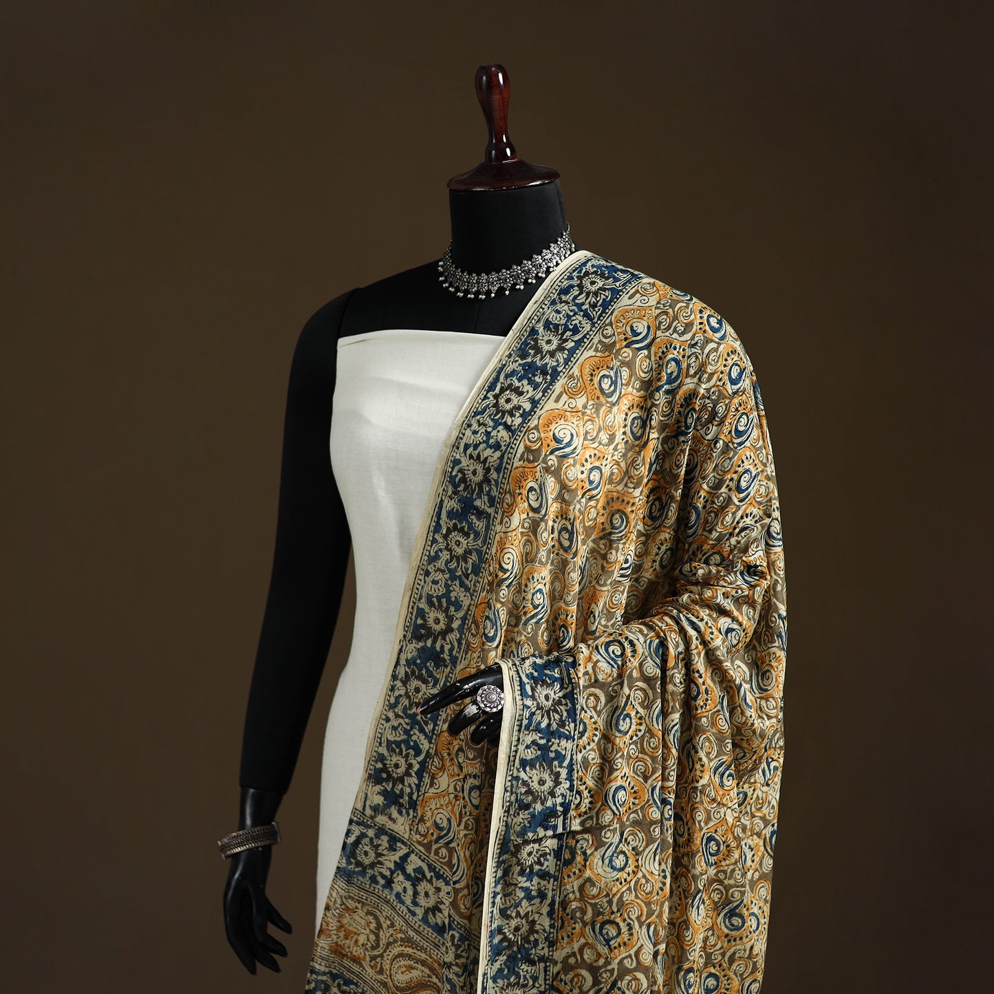 Kalamkari Hand Block Print Natural Dyed Cotton Dupatta 108