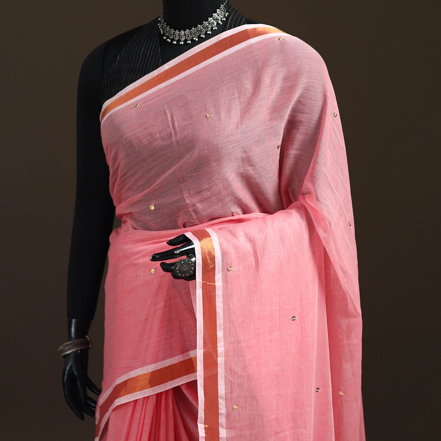 Bengal Zari Border Pure Mul Cotton Saree with Sequin Work 01