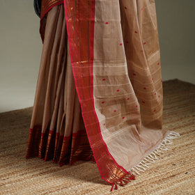 Beige - Kanchipuram Buti Cotton Saree with Border 02