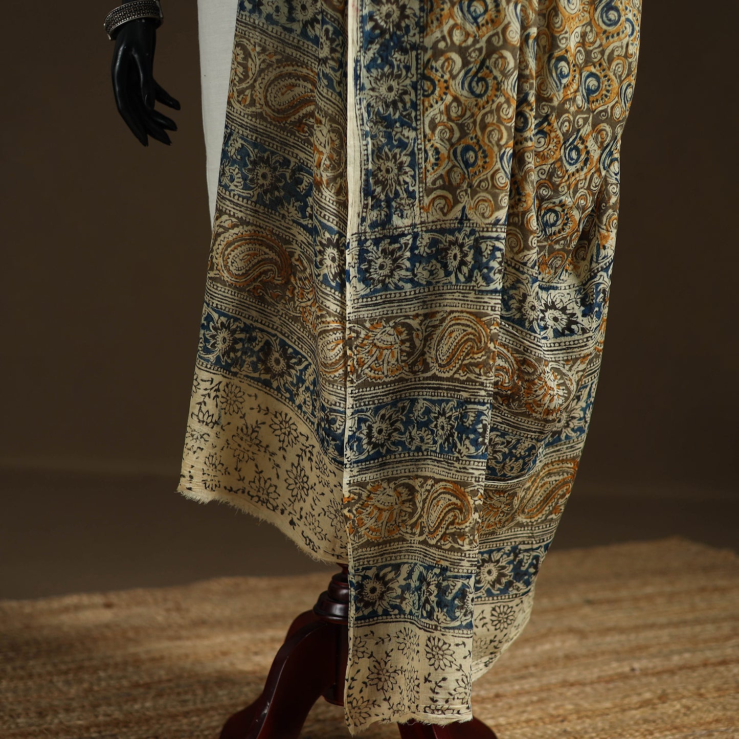 Kalamkari Hand Block Print Natural Dyed Cotton Dupatta 108
