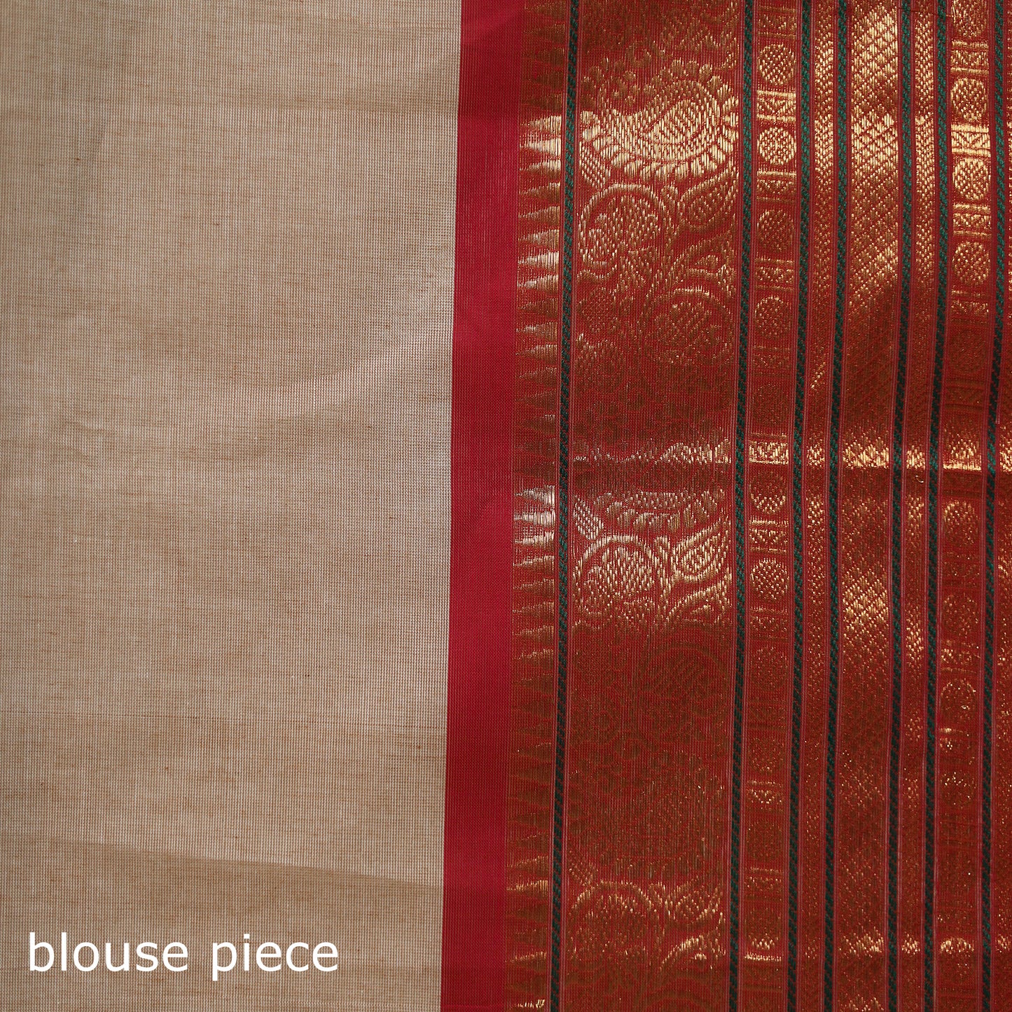 Beige - Kanchipuram Buti Cotton Saree with Border 02