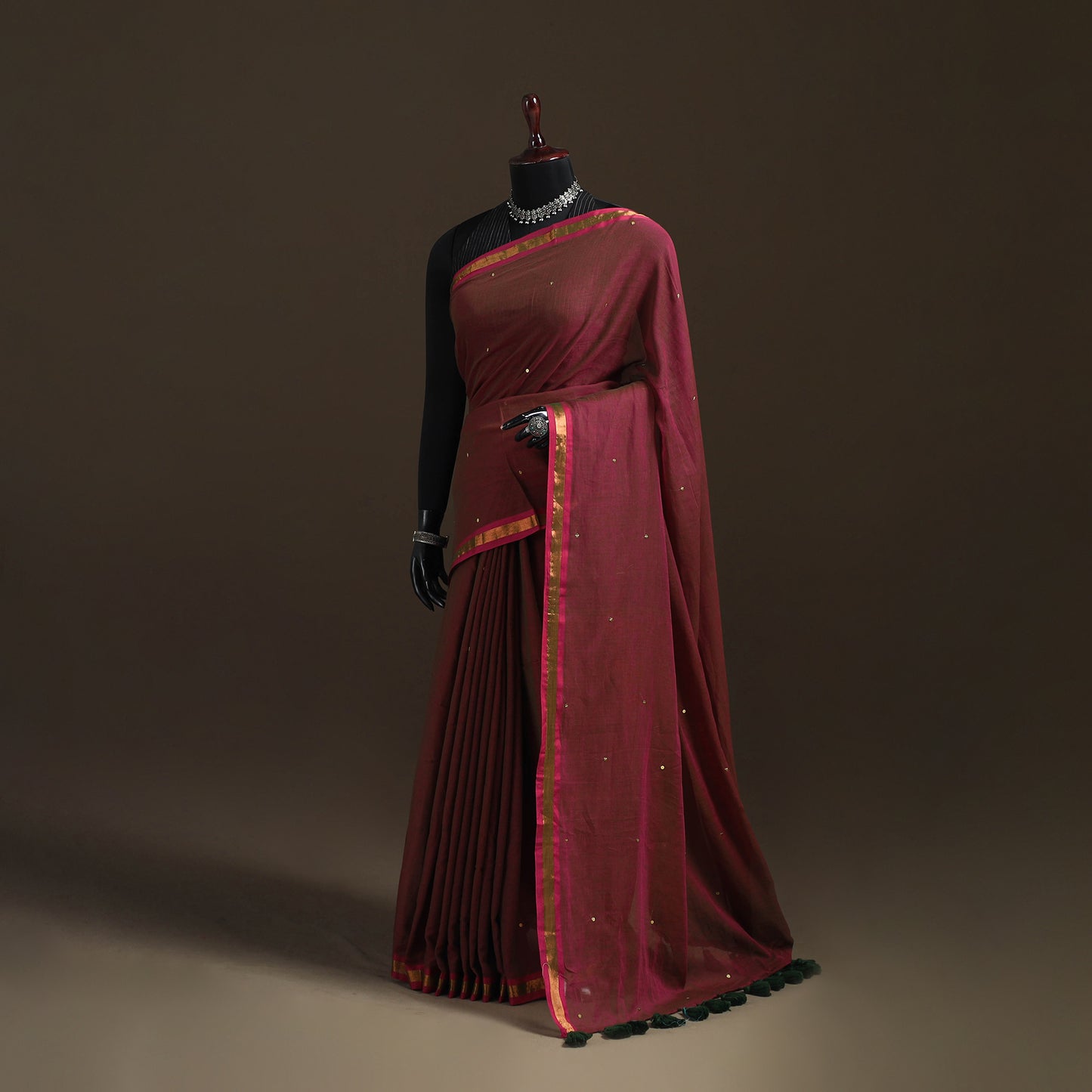 Bengal Zari Border Pure Mul Cotton Saree with Sequin Work 02