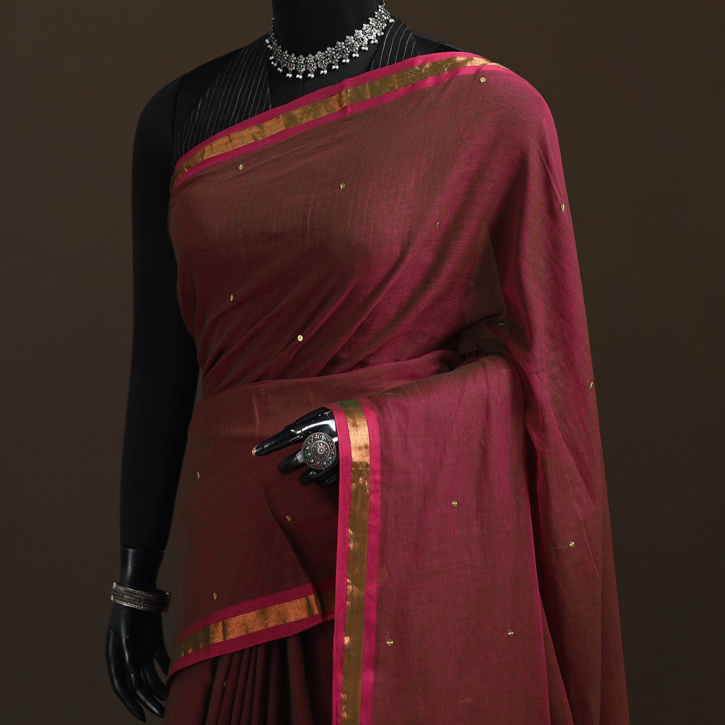Bengal Zari Border Pure Mul Cotton Saree with Sequin Work 02