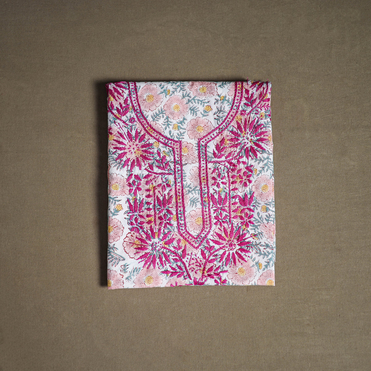 Lucknowi Chikankari Hand Embroidered Cotton Unstitched Kurta Material (2.5M) 29