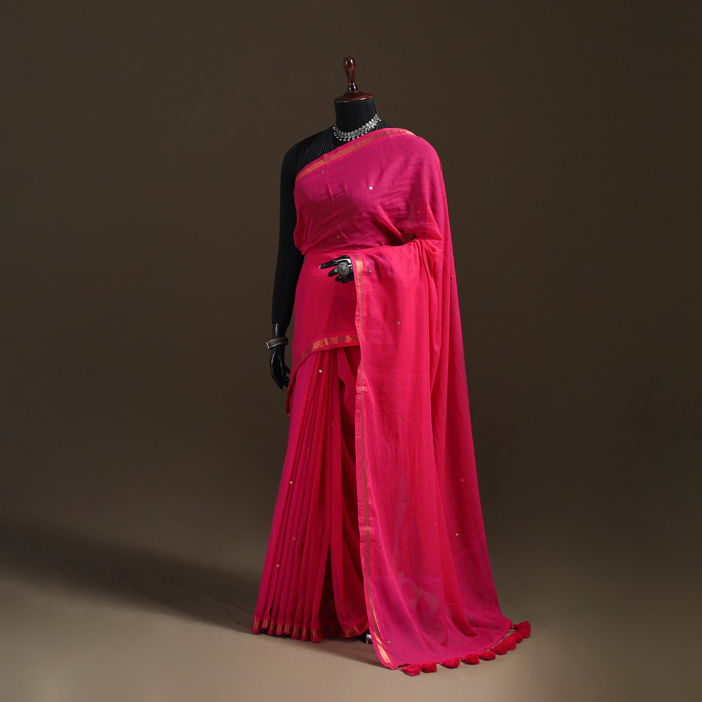 Bengal Zari Border Pure Mul Cotton Saree with Sequin Work 03