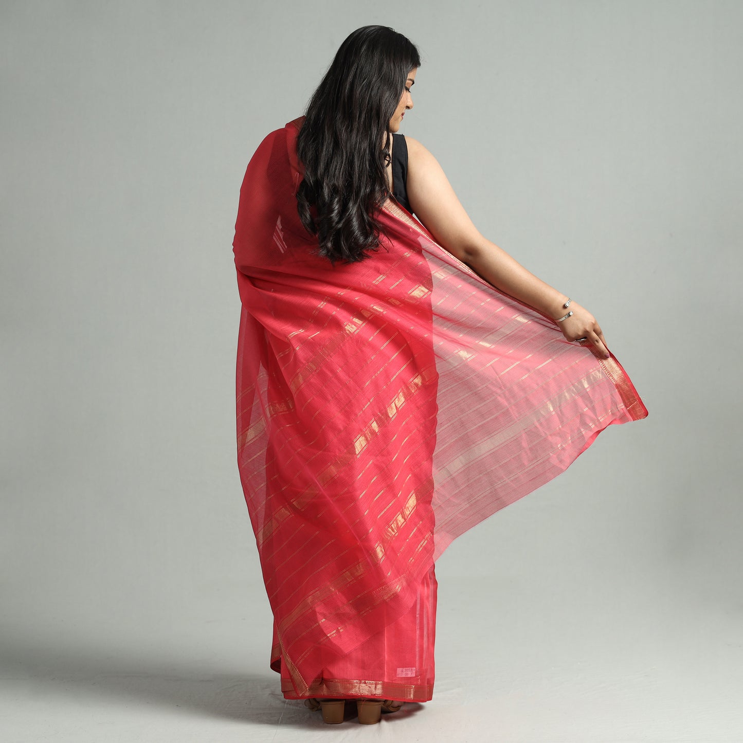 Pink - Traditional Chanderi Silk Cotton Handloom Saree with Zari Border 40