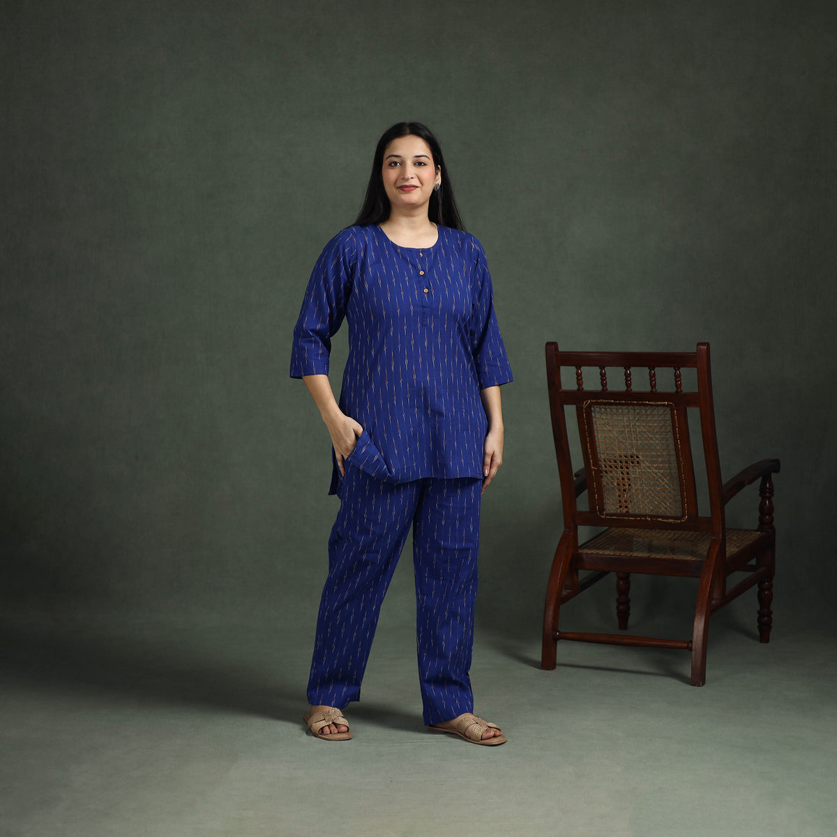 Pochampally Ikat Cotton Night Suit Set for Women 09