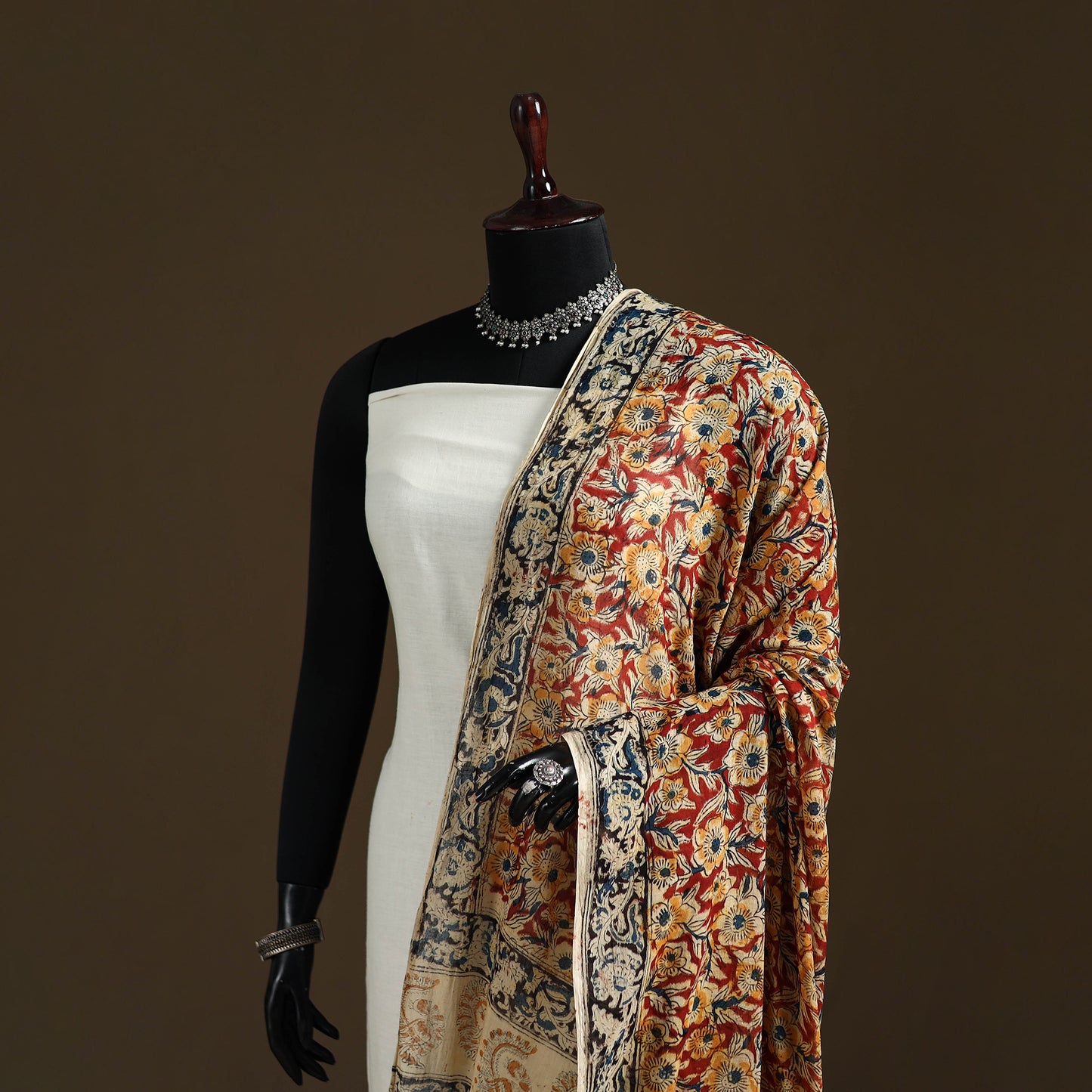 Kalamkari Hand Block Print Natural Dyed Cotton Dupatta 111