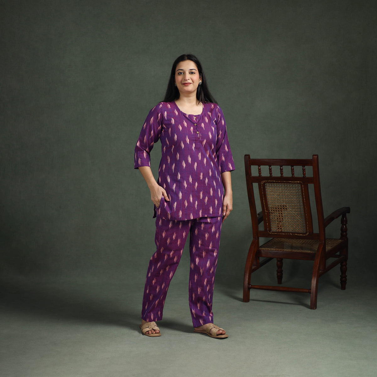 Pochampally Ikat Cotton Night Suit Set for Women 07