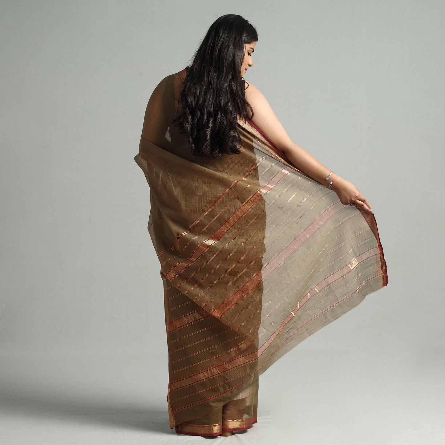 Brown - Traditional Chanderi Silk Cotton Handloom Saree with Zari Border 41