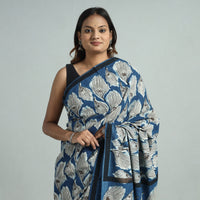 Blue - Bindaas Art Block Printed Natural Dyed Cotton Saree 04