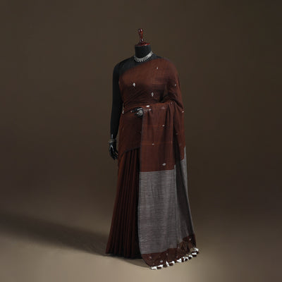 Bengal Pure Mul Cotton Jamdani Saree with Tassels 05