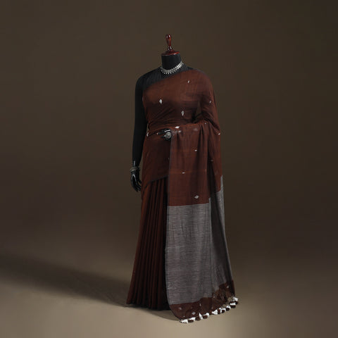 Bengal Pure Mul Cotton Jamdani Saree with Tassels 05