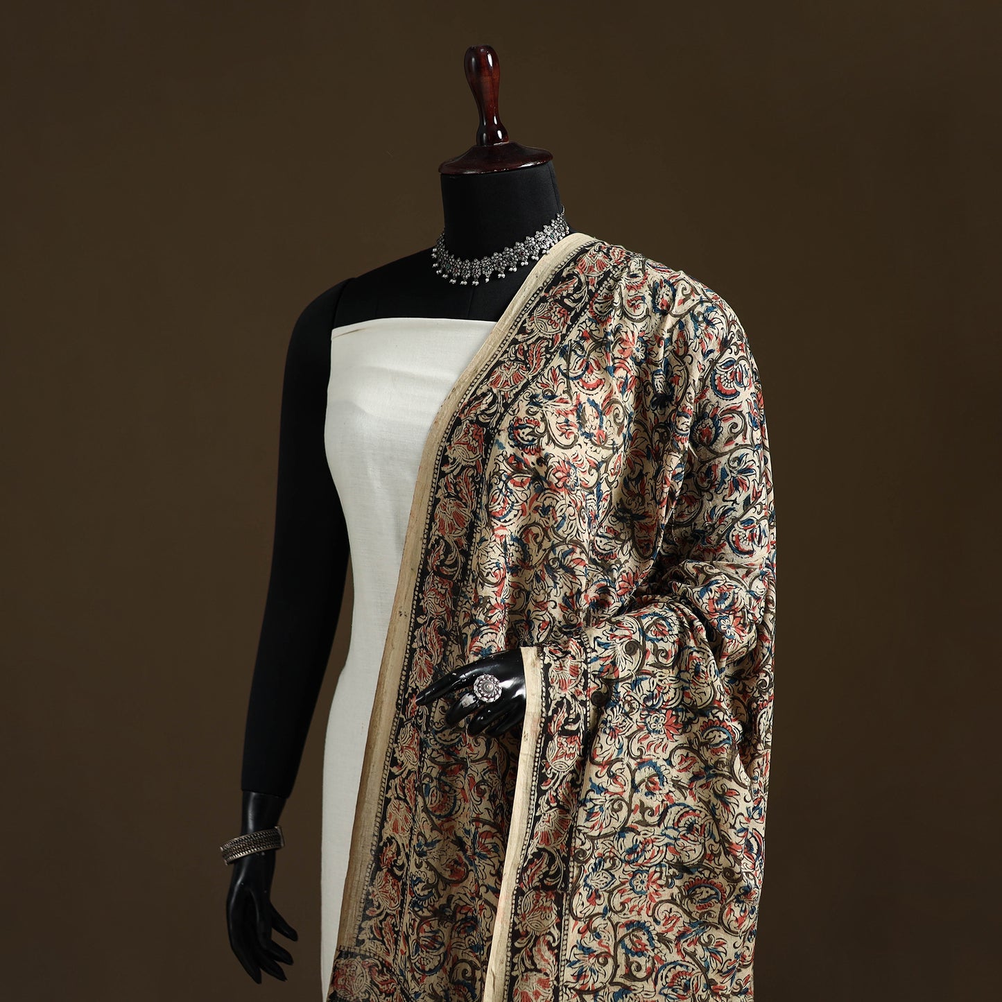 Kalamkari Hand Block Print Natural Dyed Cotton Dupatta 113