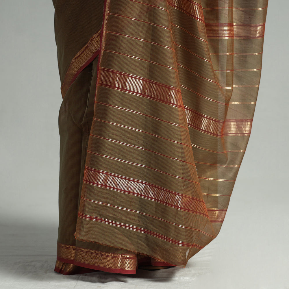 Brown - Traditional Chanderi Silk Cotton Handloom Saree with Zari Border 41