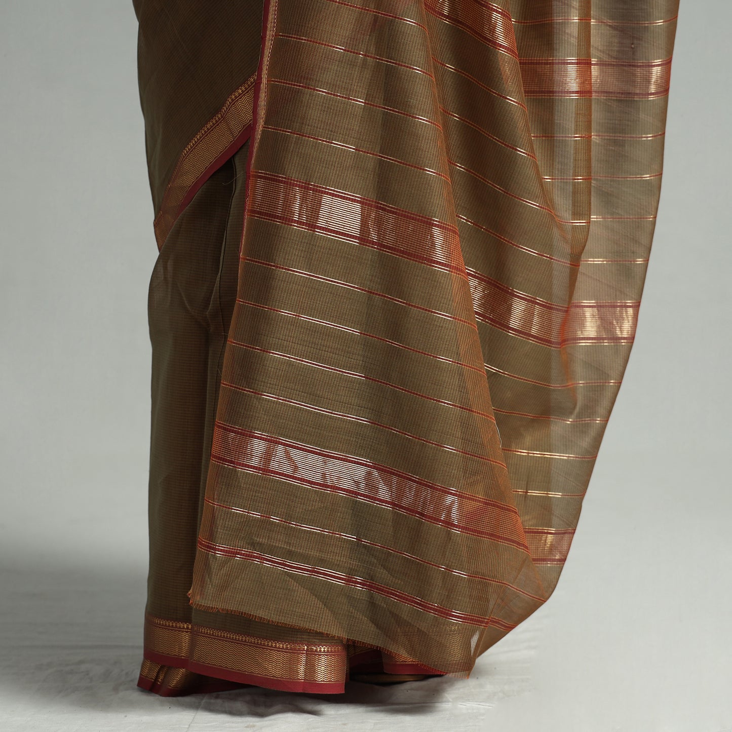 Brown - Traditional Chanderi Silk Cotton Handloom Saree with Zari Border 41