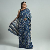 Blue - Bindaas Art Block Printed Natural Dyed Cotton Saree 21