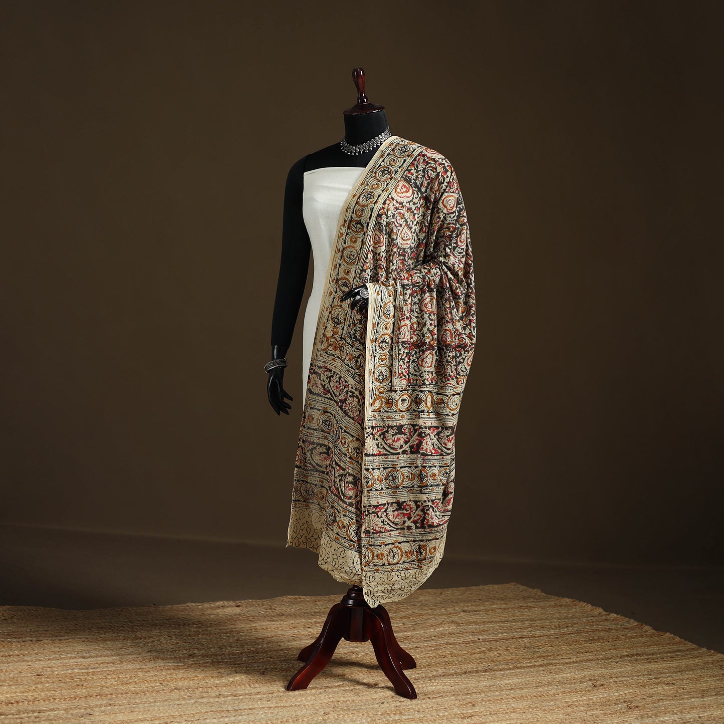 Kalamkari Hand Block Print Natural Dyed Cotton Dupatta 114