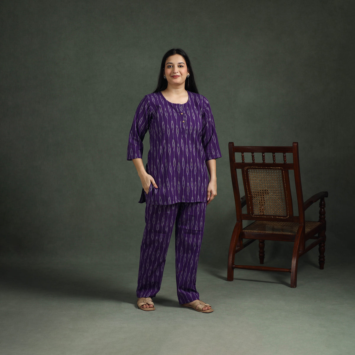 Pochampally Ikat Cotton Night Suit Set for Women 06