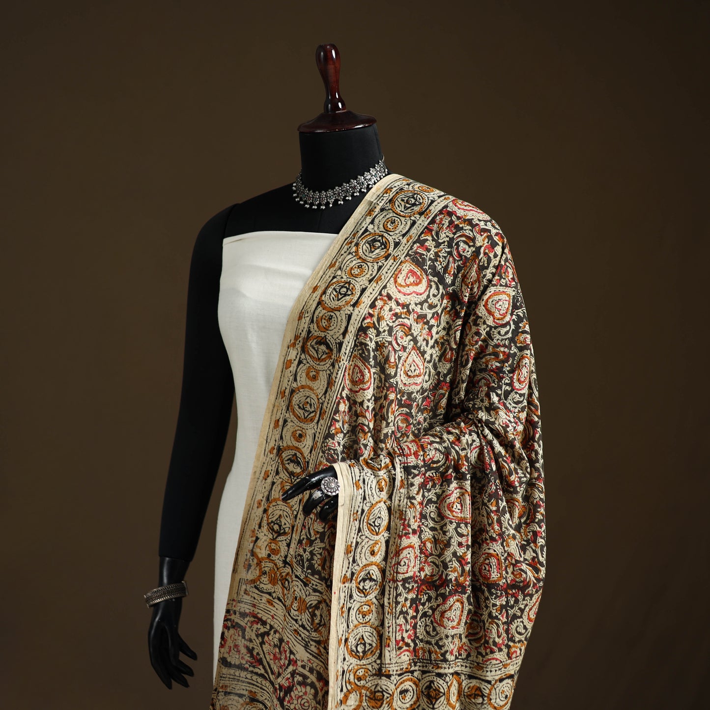 Kalamkari Hand Block Print Natural Dyed Cotton Dupatta 114