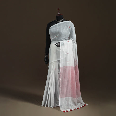 Bengal Pure Mul Cotton Jamdani Saree with Tassels 06