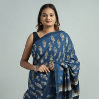 Blue - Bindaas Art Block Printed Natural Dyed Cotton Saree 21