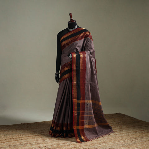 Purple - Kanchipuram Buti Cotton Saree with Border 08