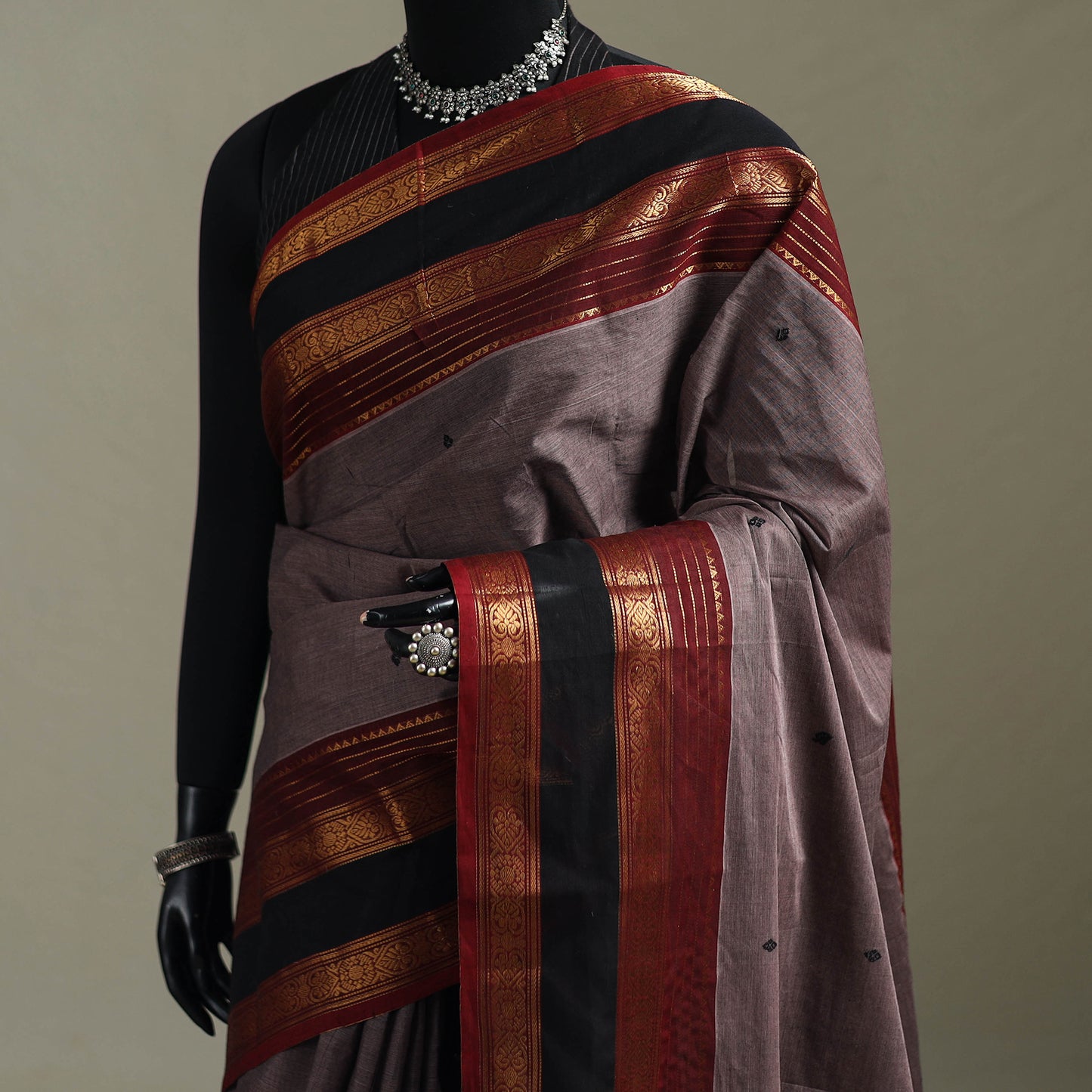Purple - Kanchipuram Buti Cotton Saree with Border 08