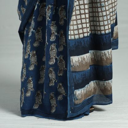 Blue - Bindaas Art Block Printed Natural Dyed Cotton Saree 21