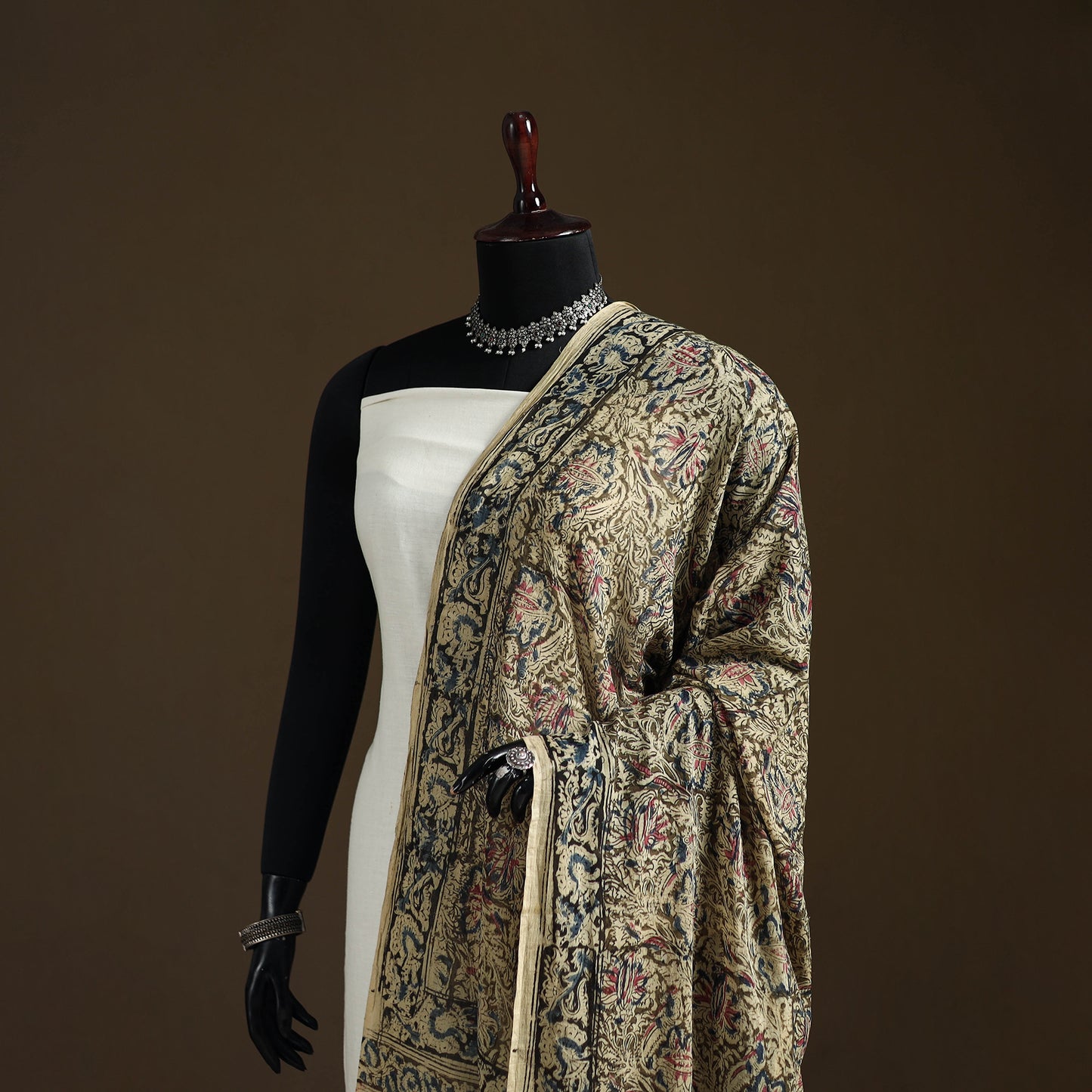 Kalamkari Hand Block Print Natural Dyed Cotton Dupatta 116