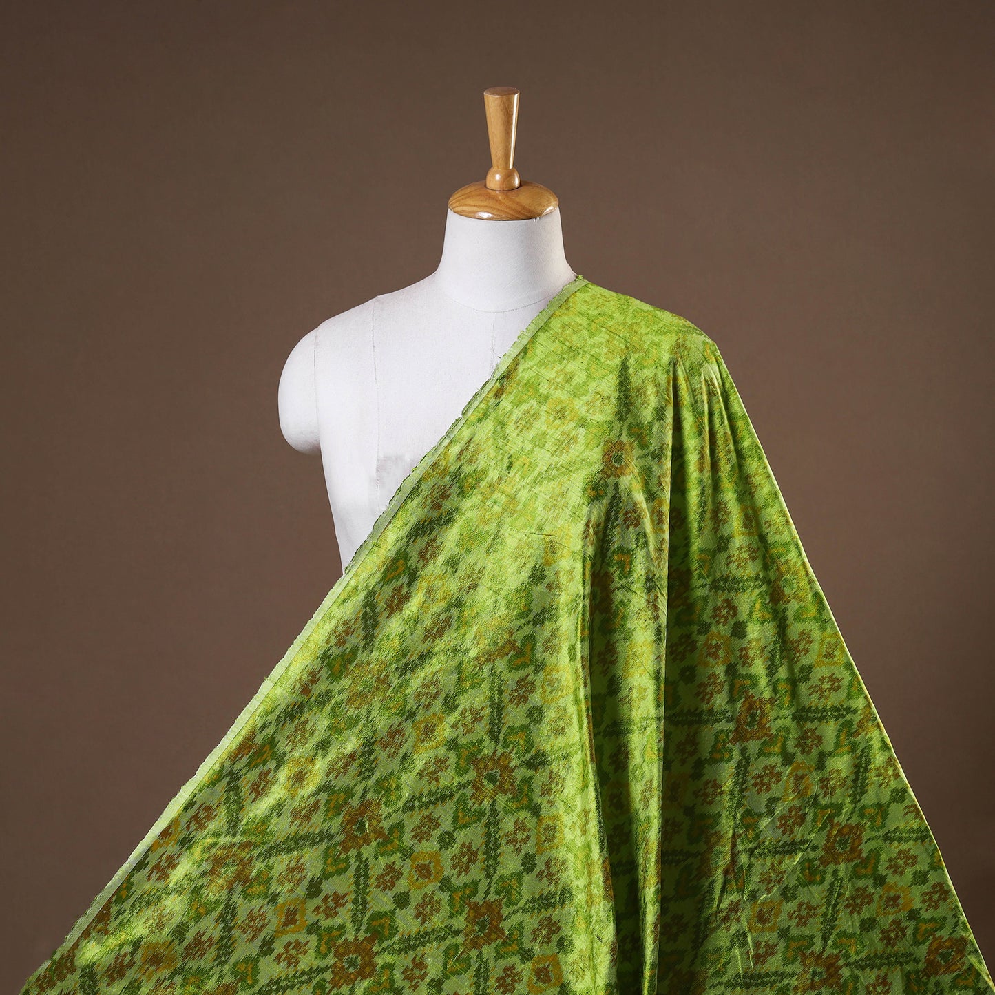 Green - handloom raw silk pochampally ikat fabric 03