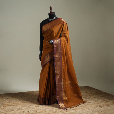 Brown - Kanchipuram Buti Cotton Saree with Border 10