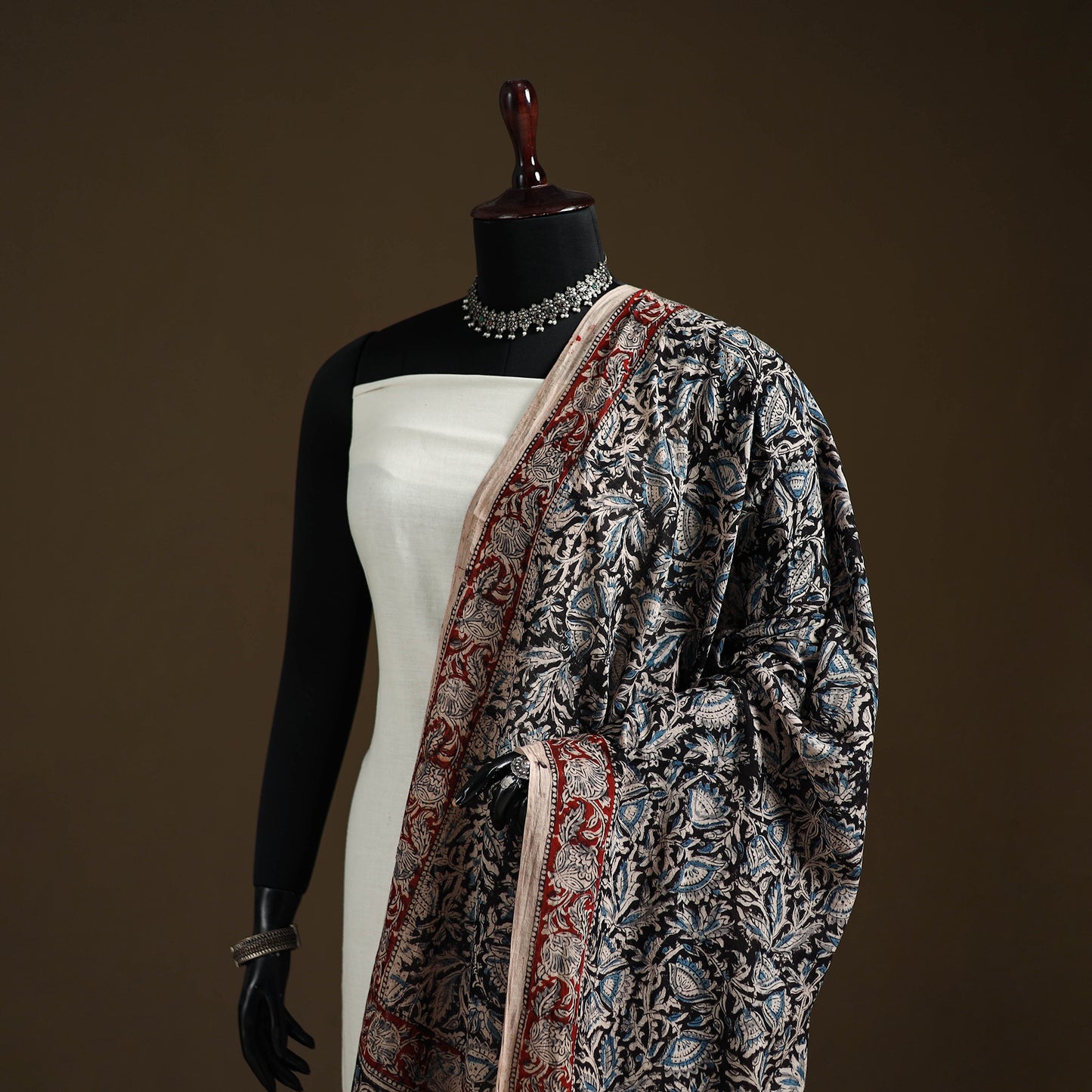 Kalamkari Hand Block Print Natural Dyed Cotton Dupatta 117