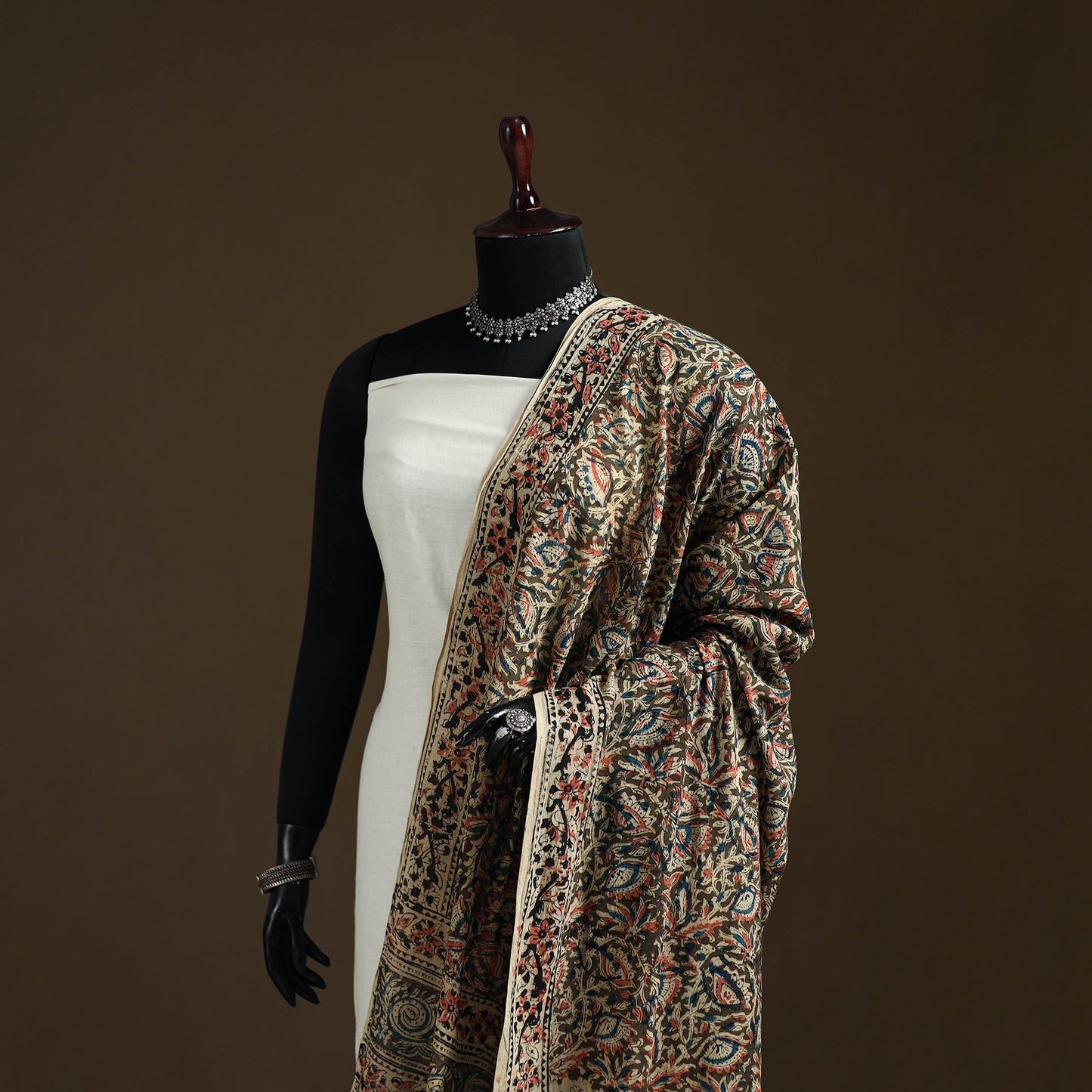 Kalamkari Hand Block Print Natural Dyed Cotton Dupatta 118