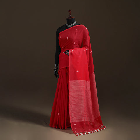 Bengal Pure Mul Cotton Jamdani Saree with Tassels 09