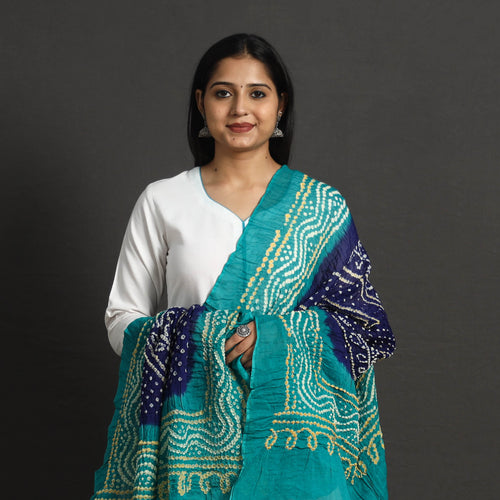 Blue - Kutch Tie-Dye Cotton Bandhani Dupatta 48