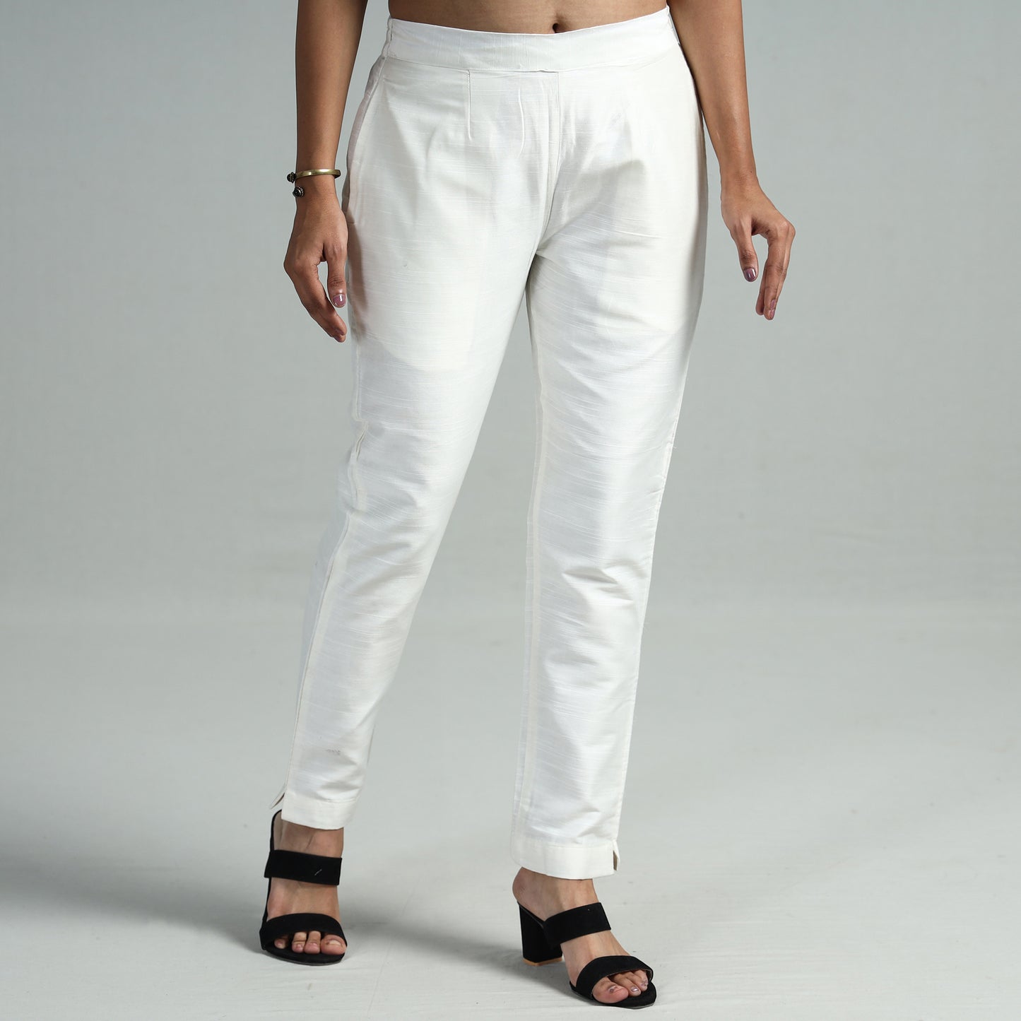 White - Silk Tapered Casual Pant for Women 05