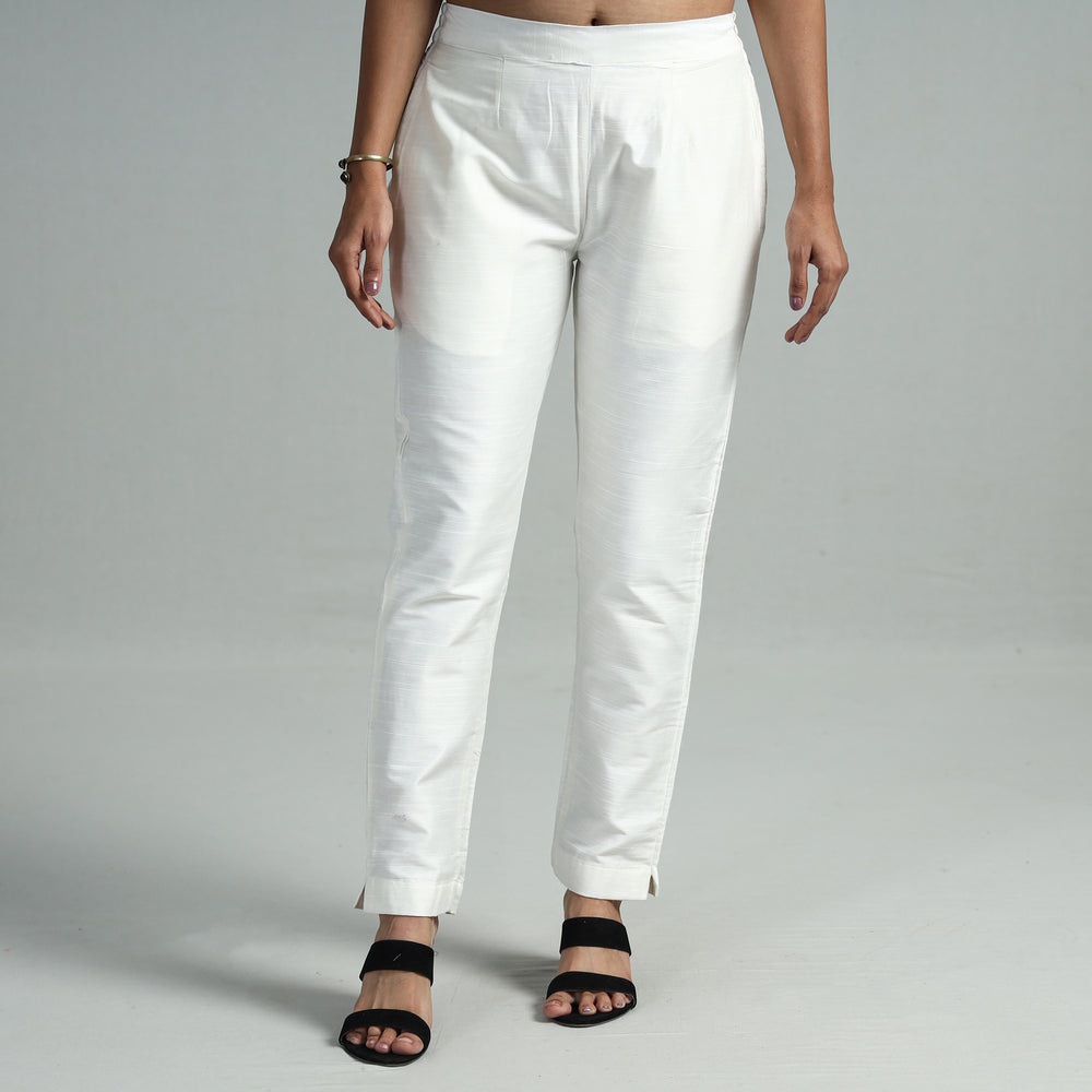 White - Silk Tapered Casual Pant for Women 05