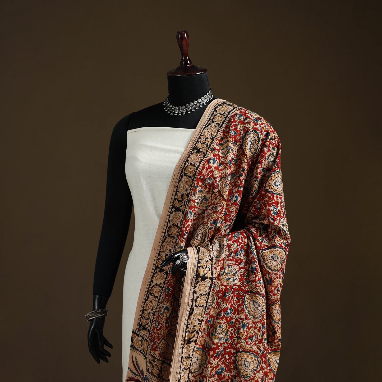 Kalamkari Hand Block Print Natural Dyed Cotton Dupatta 119