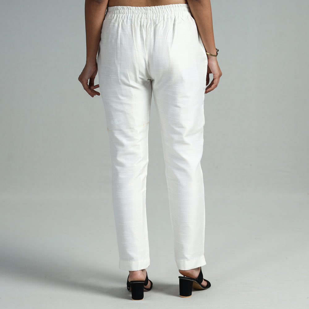 White - Silk Tapered Casual Pant for Women 05