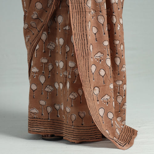 Brown - Bindaas Art Block Printed Natural Dyed Cotton Saree 02