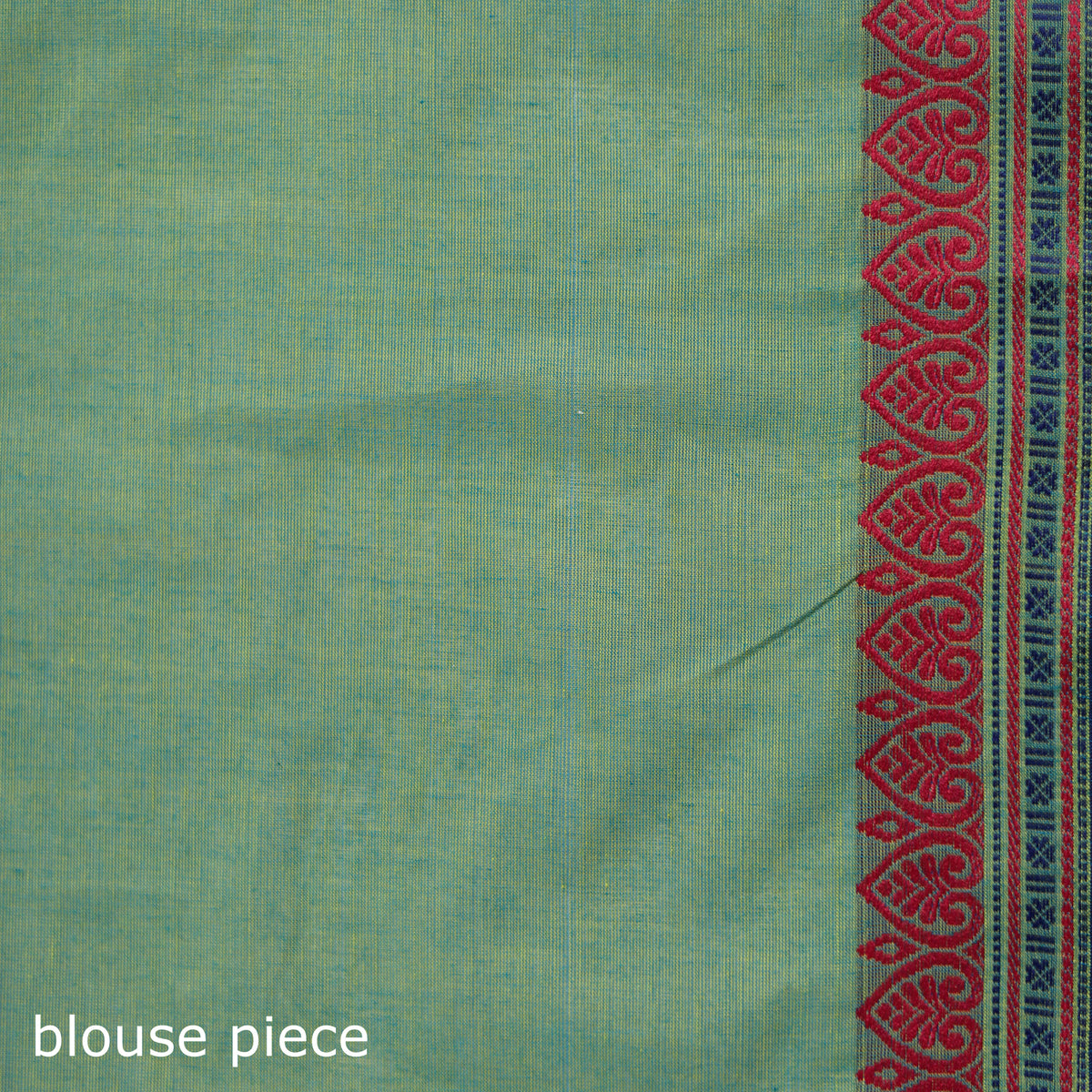 Green - Kanchipuram Buti Cotton Saree with Border 11