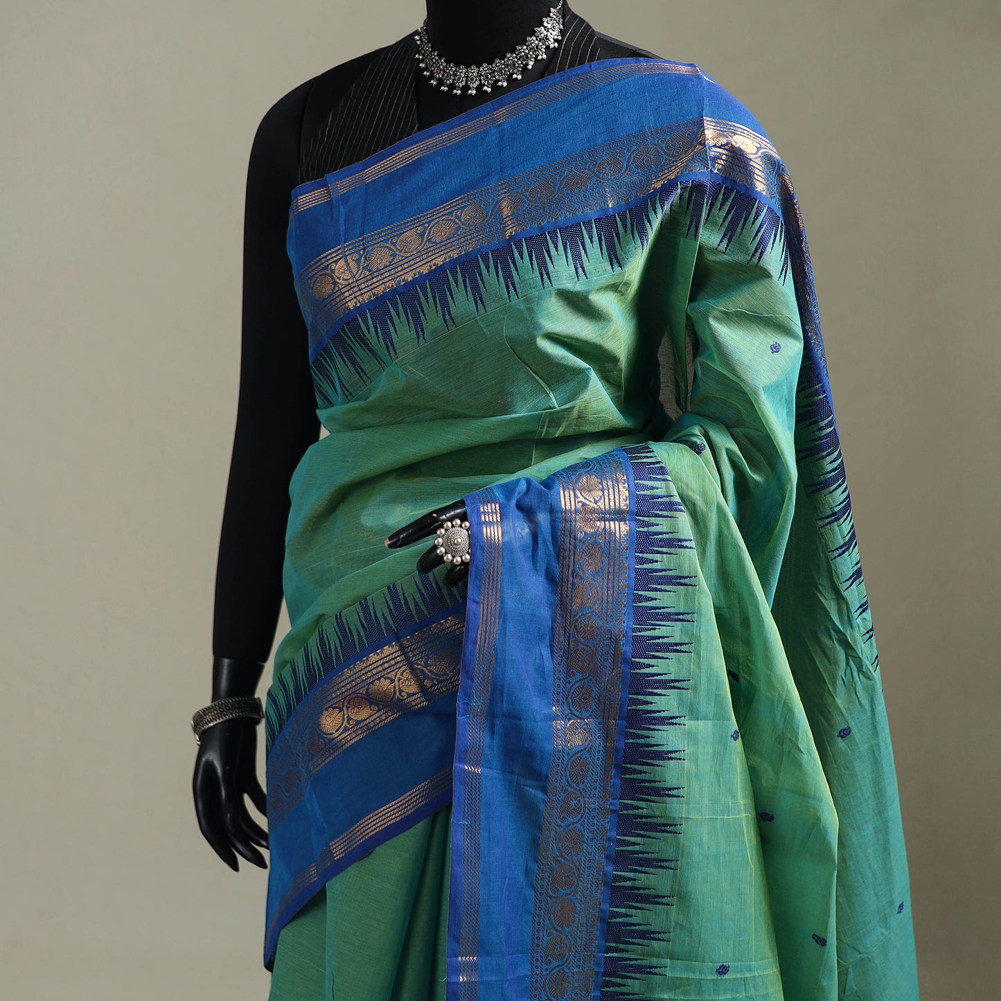 Green - Kanchipuram Buti Cotton Saree with Border 12