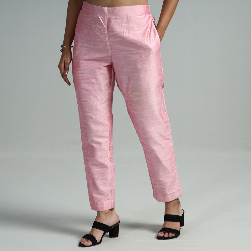 Baby Pink - Silk Tapered Casual Pant for Women 02