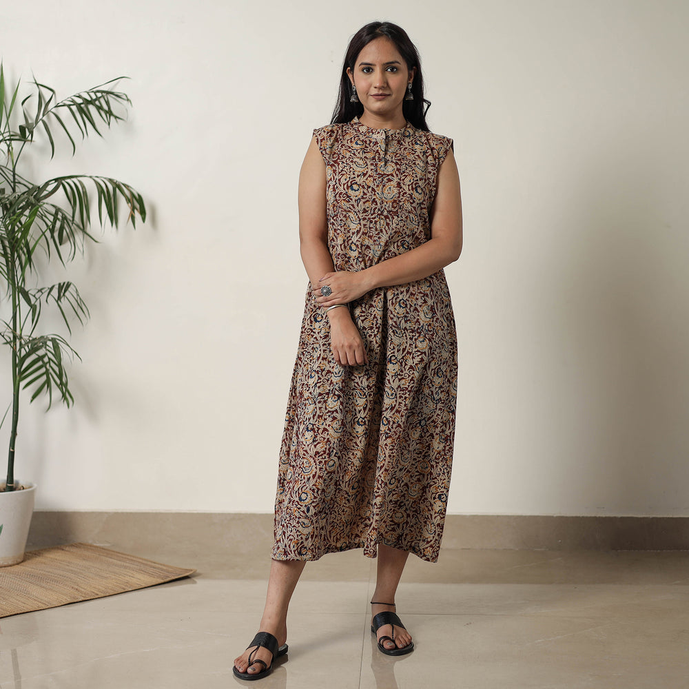 Maroon - Pedana Kalamkari Block Printed Cotton Dress 15