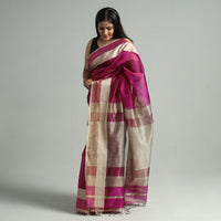 Maroon - Traditional Maheshwari Silk Cotton Handloom Saree with Resham Zari Border 45